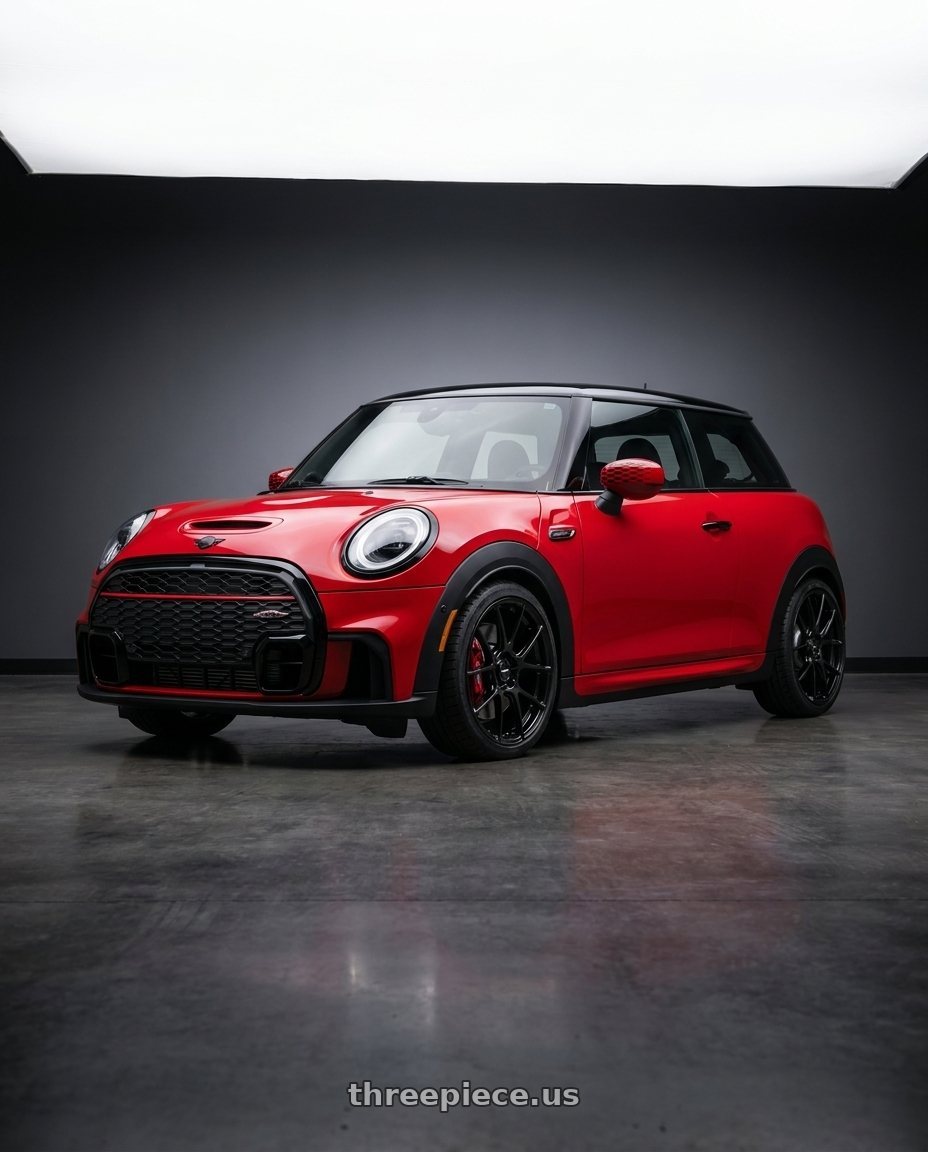 2025 mini jcw red with Enkei TS-V 5x112 18x8+45 Gloss Black wheels