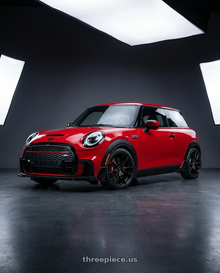 2025 mini jcw red with Enkei TSR-X 5x112 18x8+45 Gloss Black wheels
