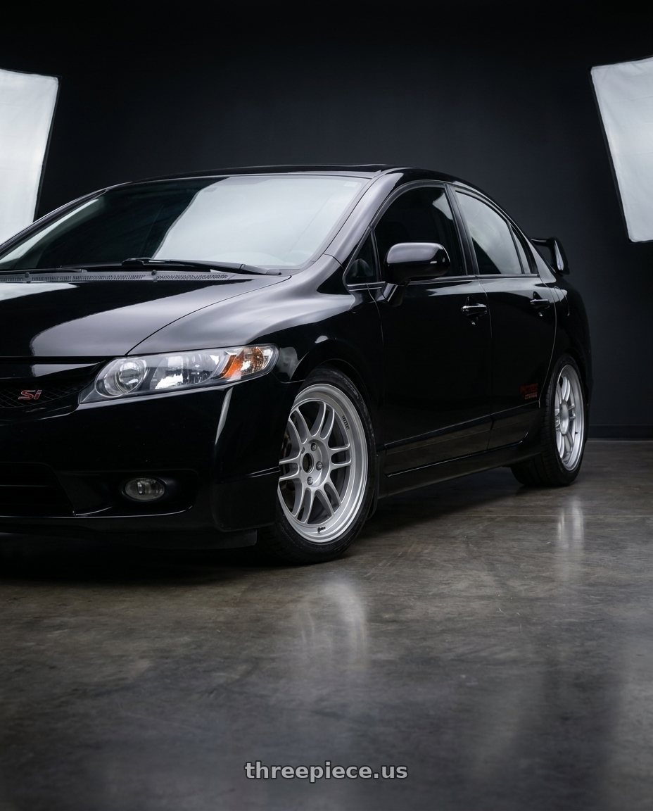 2008 Honda Civic Si Sedan with Enkei RPF1 5x114.3 17x7+45 Silver wheels