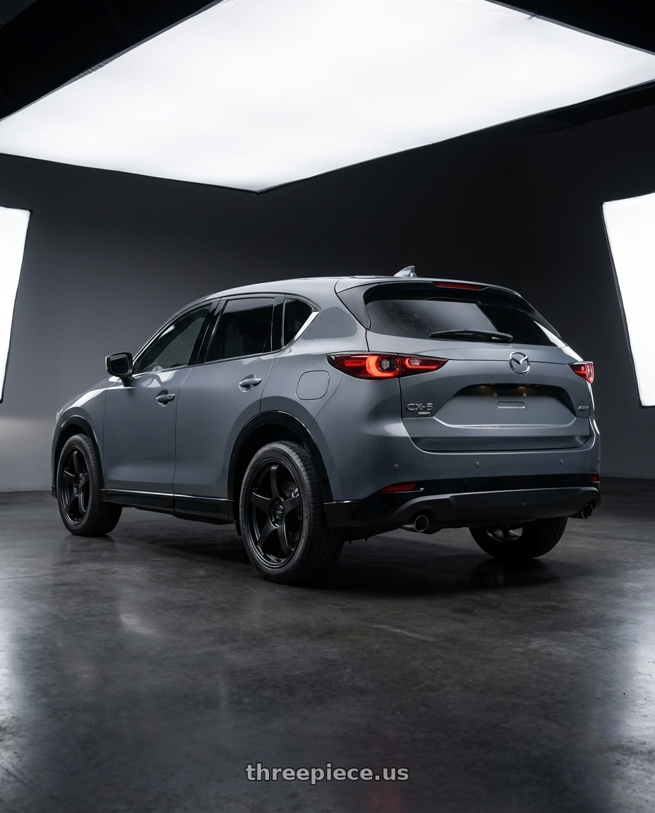2023 MAZDA CX-5 with Rosenstein Wheels CR 5X114.3 19X10.5 +38 Matte Black wheels rear three quarter view square tires