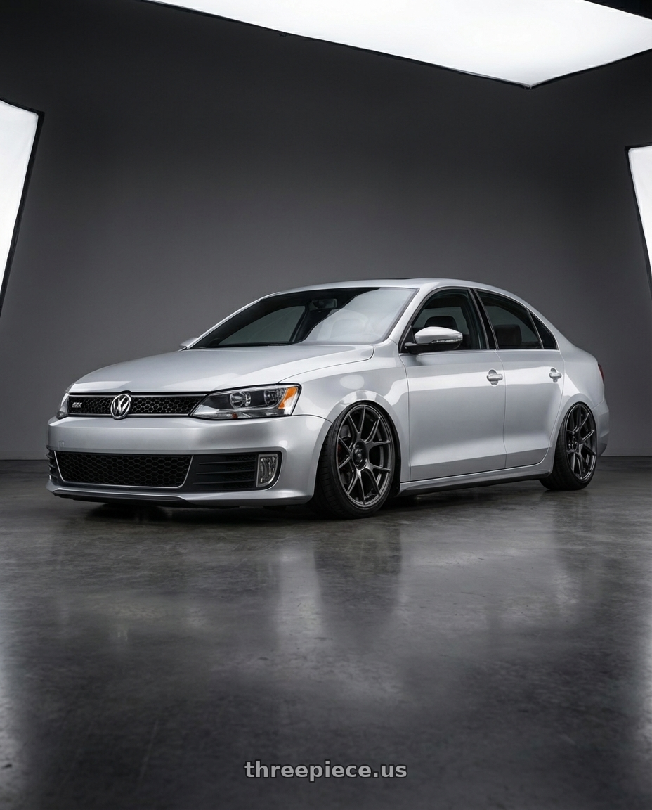 2016 Volkswagen Jetta GLI MK6 with Konig Ampliform 5x112 18x8.5+43 Dark Metallic Graphite wheels
