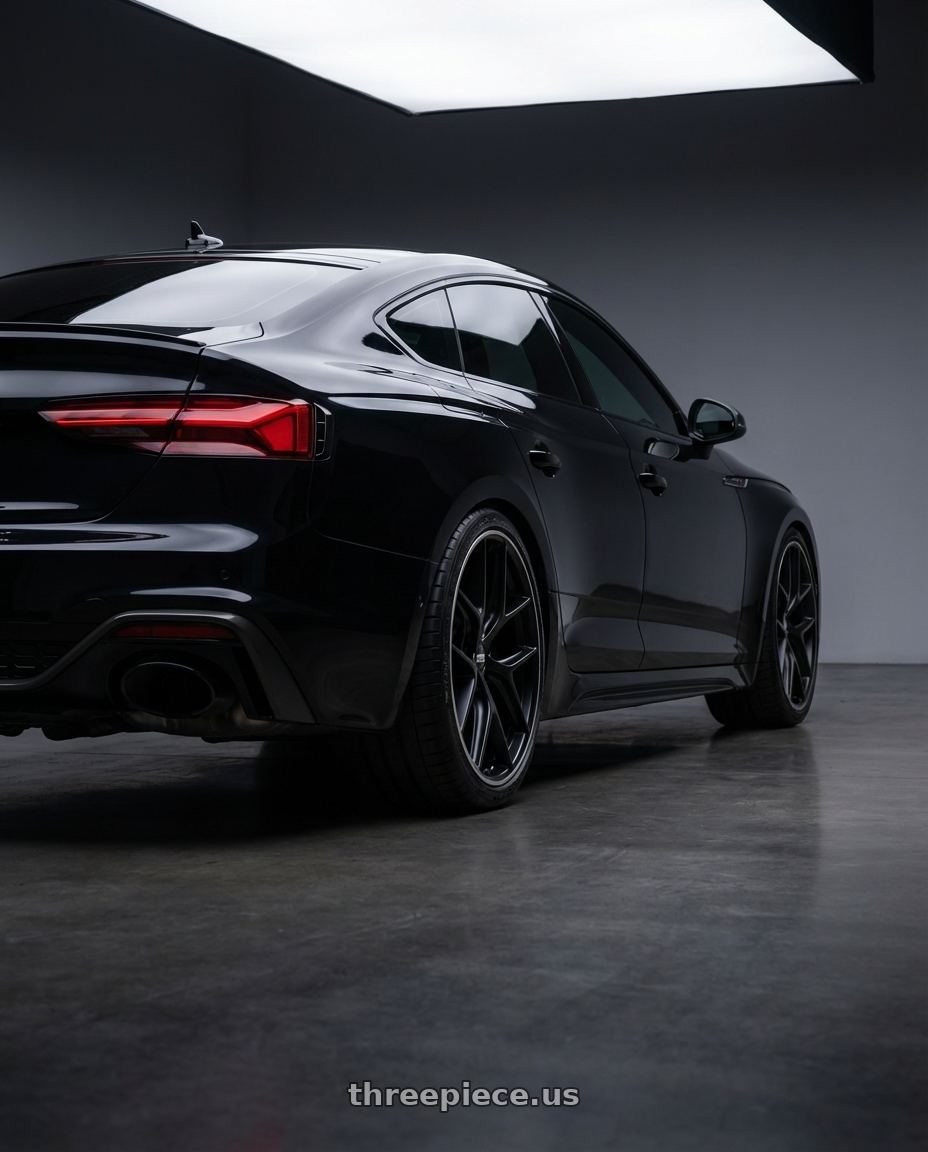 2022 Audi RS5 with BBS CC-R 5x112 20x8.0+27 Satin Black wheels rear three quarter view square tires