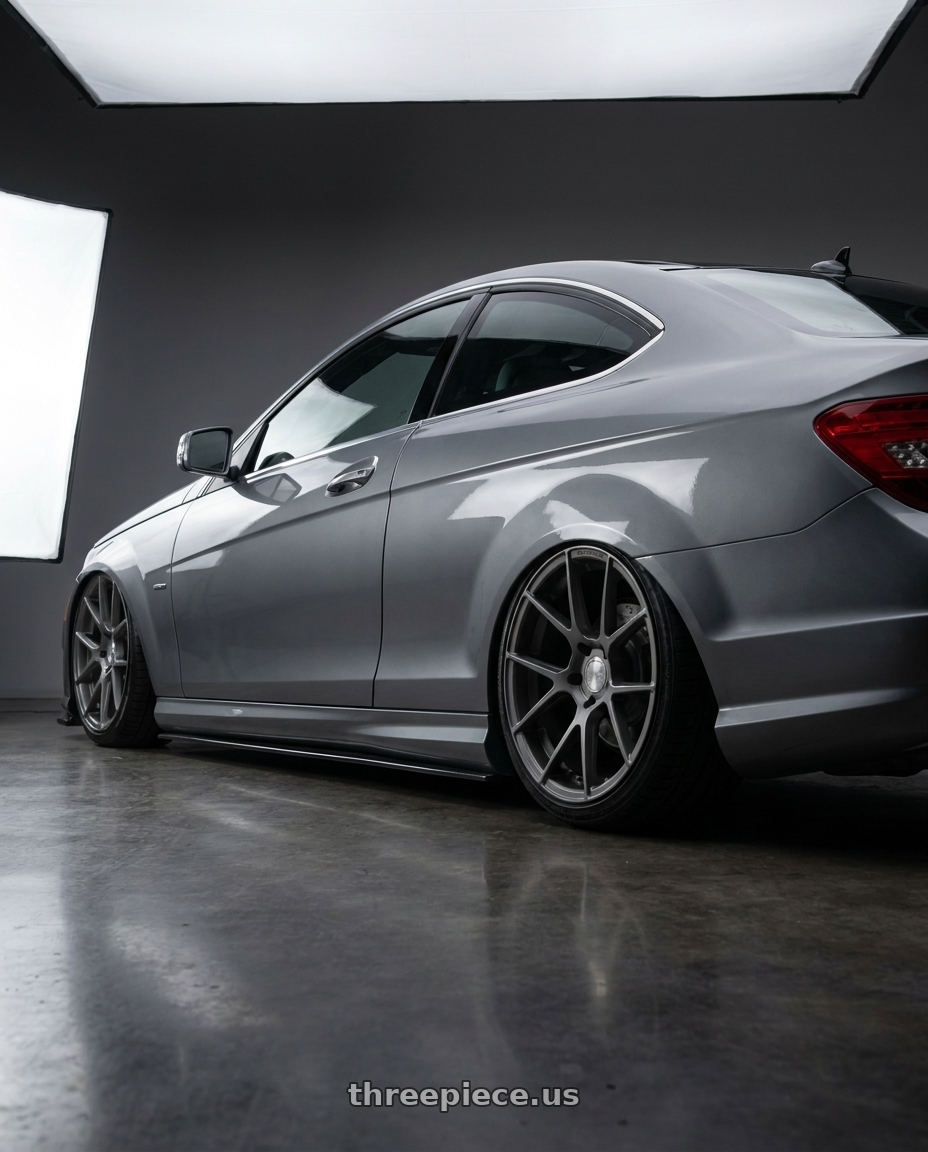 2012 C204 C250 with Avant Garde Wheels M510 5X130 19x11 +52 Dolphin Grey wheels rear three quarter view slight stretch tires