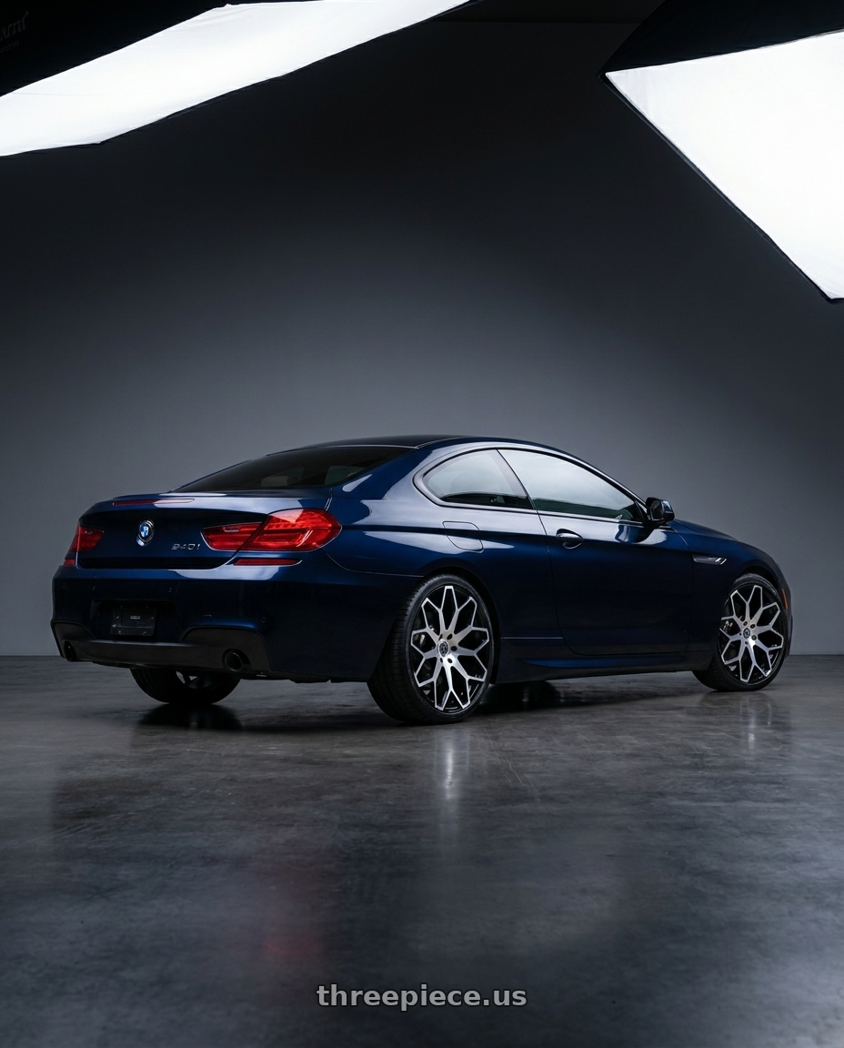 2014 bmw f13 640i coupe m sport with BORGHINI 28 6X135 26x10 +25 BLACK MACHINED wheels rear three quarter view square tires
