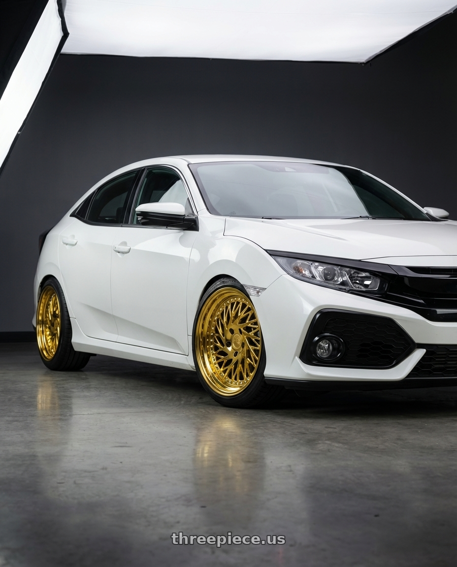 2019 Honda Civic with Aodhan DS03 5x114.3 18x9.5 +30 Gold Vacuum w/ Chrome Rivets wheels