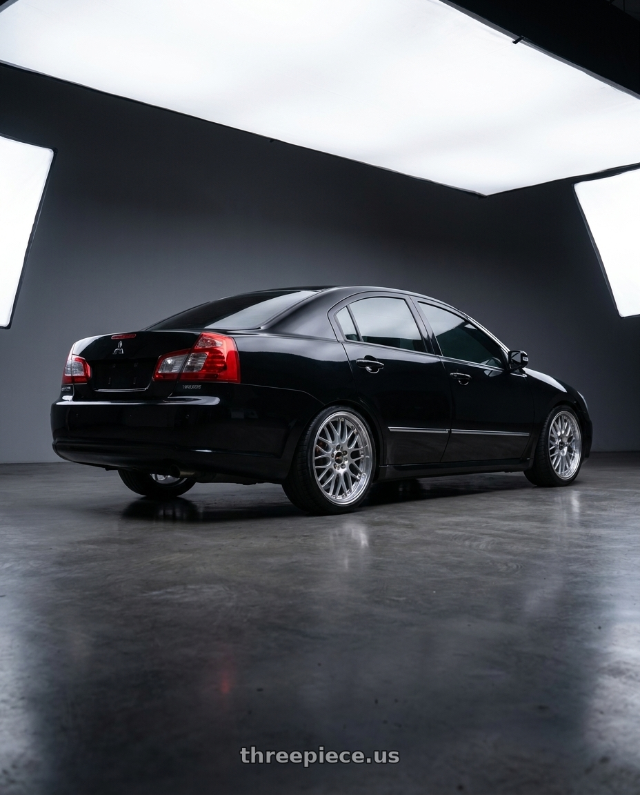 2009 mitsubishi galant grunder Taiwan with BBS RS-GT 5x112 19x9.5+32 Diamond Silver wheels rear three quarter view slight stretch tires