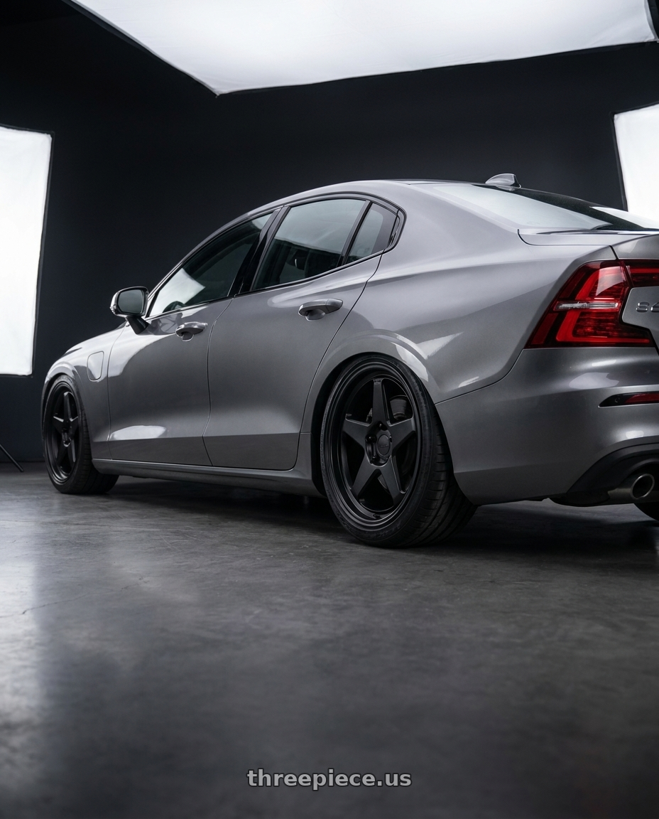 2019 Volvo s60 t6 with KATANA RACING KR03 5x108 20x8.5 +40 Matte Black wheels rear three quarter view slight stretch tires