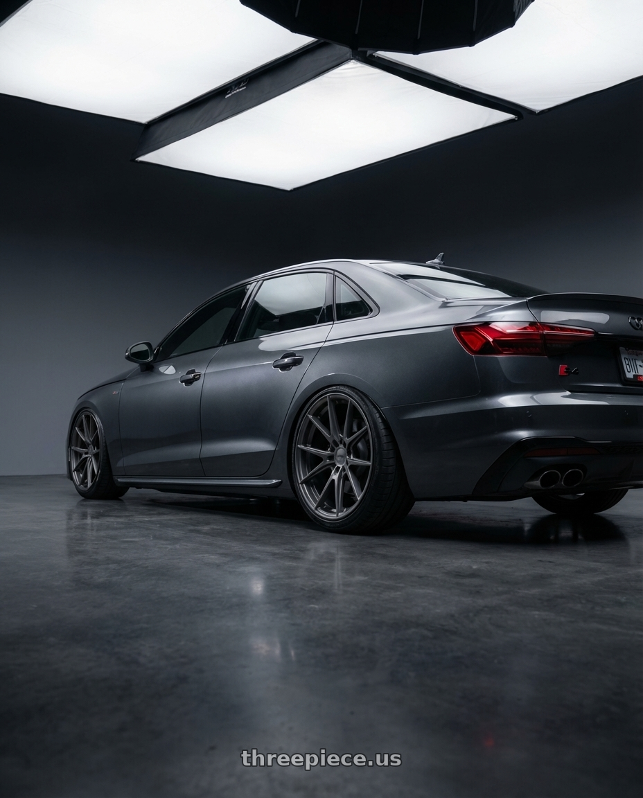 2023 Audi S4 B9 with Niche 1PC M116 MISANO 5X112 20X10.5 +20 MATTE GUN METAL wheels rear three quarter view slight stretch tires