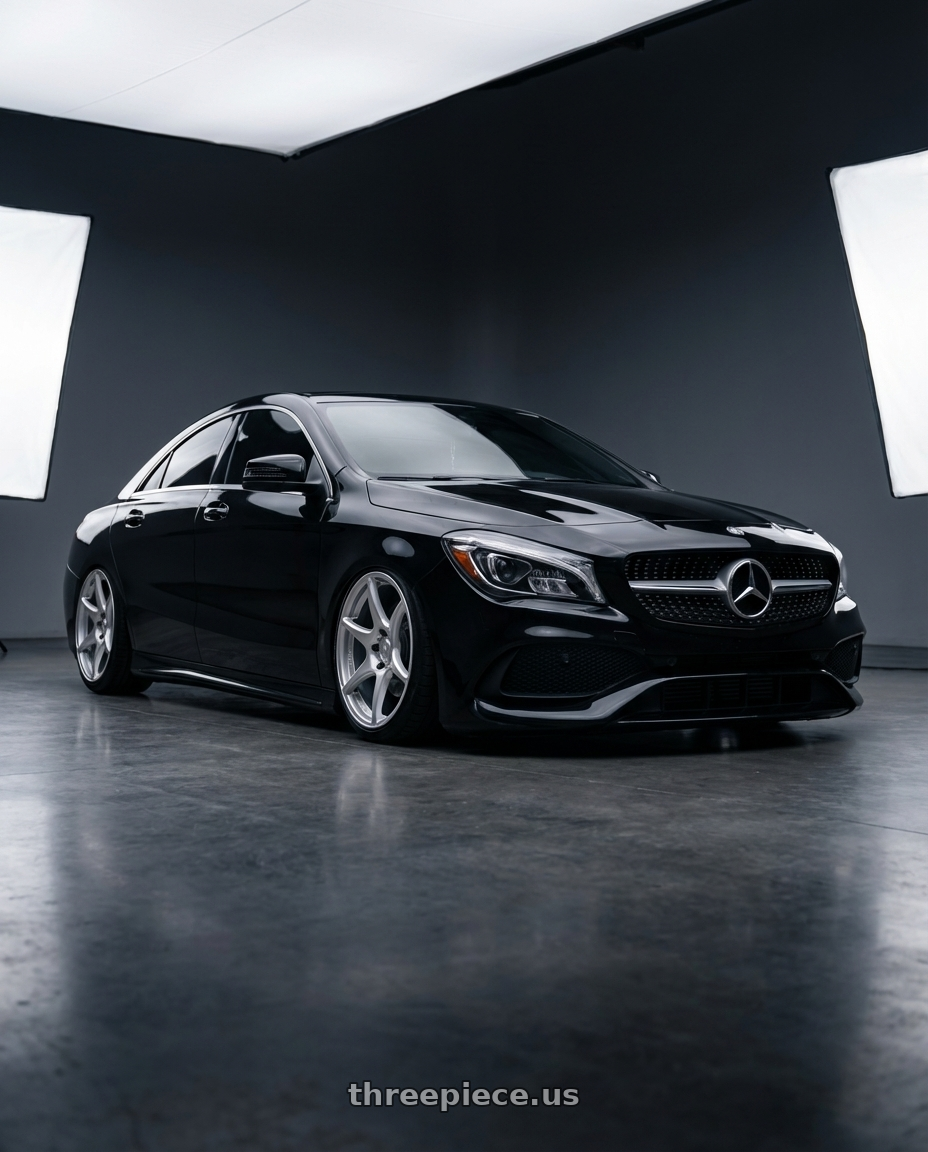 2018 Mercedes-Benz CLA C117 with Kansei K11S Tandem 5X112 19x10.5 22 Hyper Silver wheels front three quarter view stanced stance