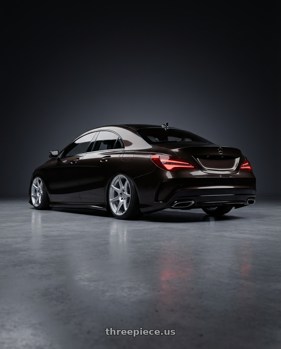 2018 Mercedes-Benz CLA C117 with Kansei K11S Tandem 5X112 19x10.5 22 Hyper Silver wheels rear three quarter view slight stretch tires