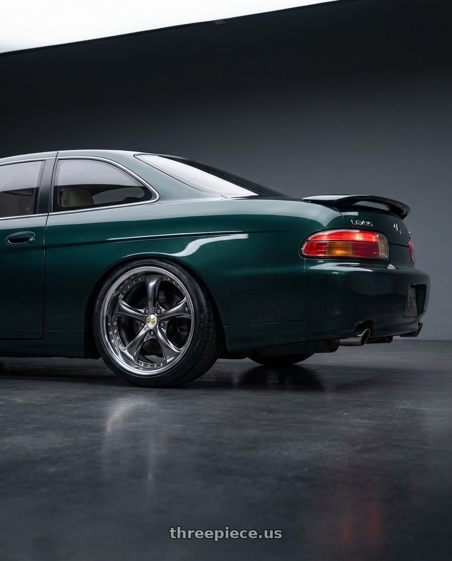 1997 Lexus SC400 with Work Wheels VS-KF 5X114.3 19x9.5+40 Brilliant Silver Black O Disk FULL REVERSE wheels rear three quarter view square tires