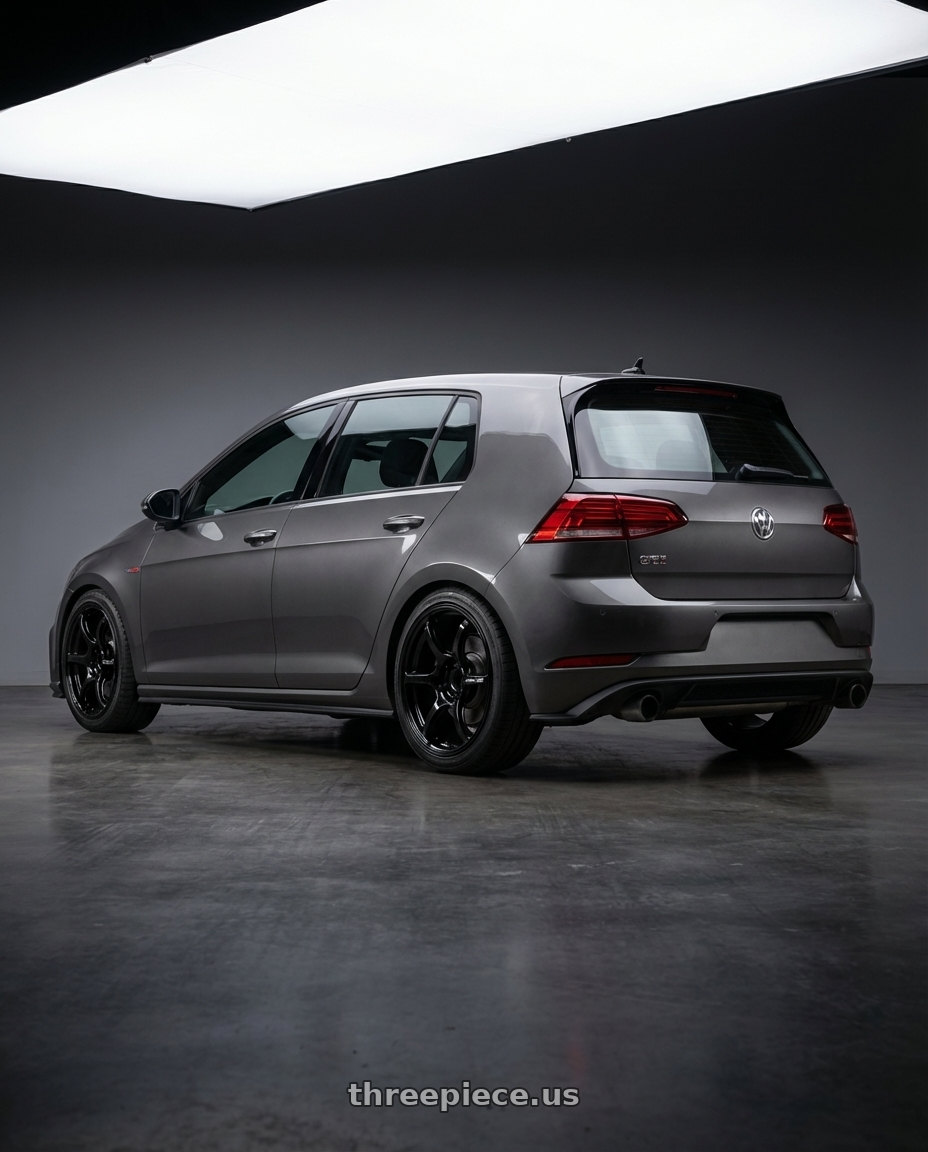 2019 Volkswagen GTI MK7 with Advan RGIII 5x112 18x8+50 Gloss Black wheels rear three quarter view square tires