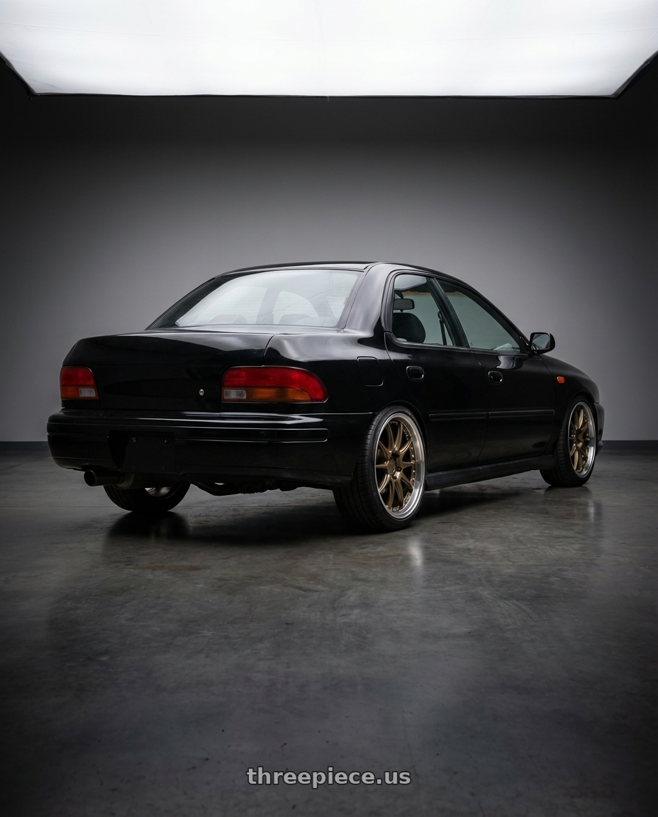 1998 Subaru Impreza GC8 with Aodhan DS07 5x100 18x8.5+35 Bronze w/Machined Lip wheels rear three quarter view slight stretch tires