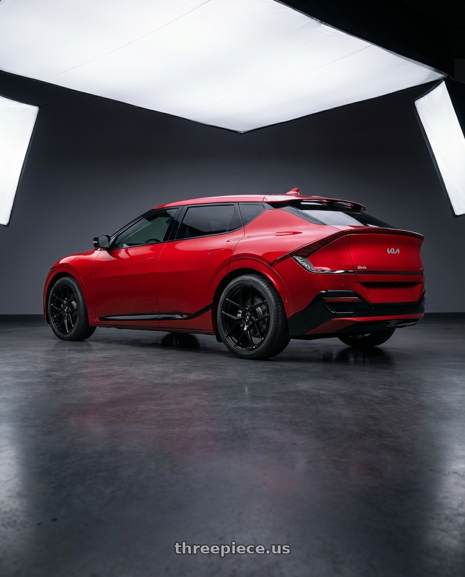 2024 kia ev6 with Asanti Black ABL-27 DYNASTY 5X114.3 20X10.5 +38 GLOSS BLACK wheels rear three quarter view square tires