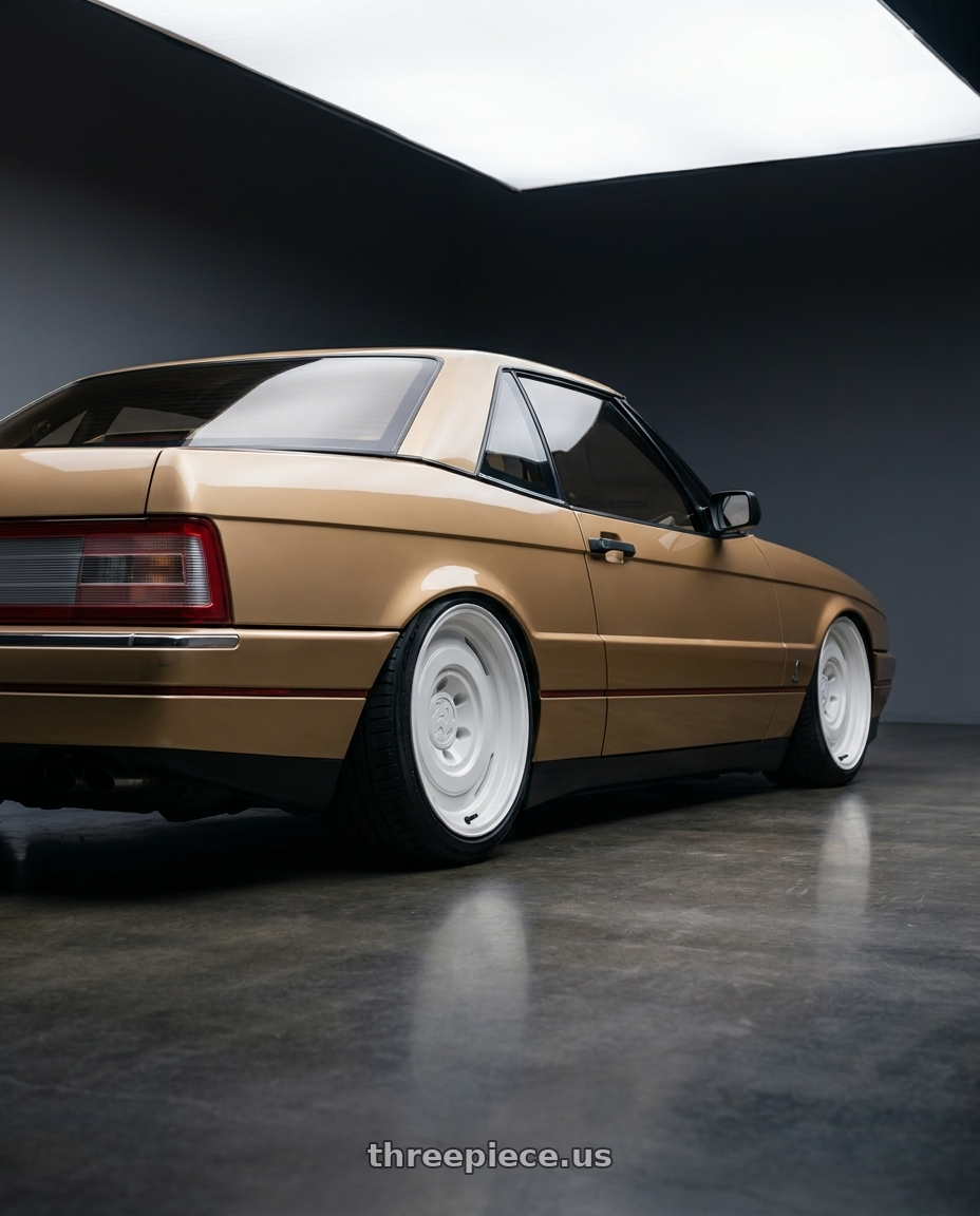 1987 Cadillac Allanté with fifteen52 ANALOG HD 5x120 17x8.0 +25 CLASSIC WHITE (GLOSS WHITE) wheels rear three quarter view slight stretch tires