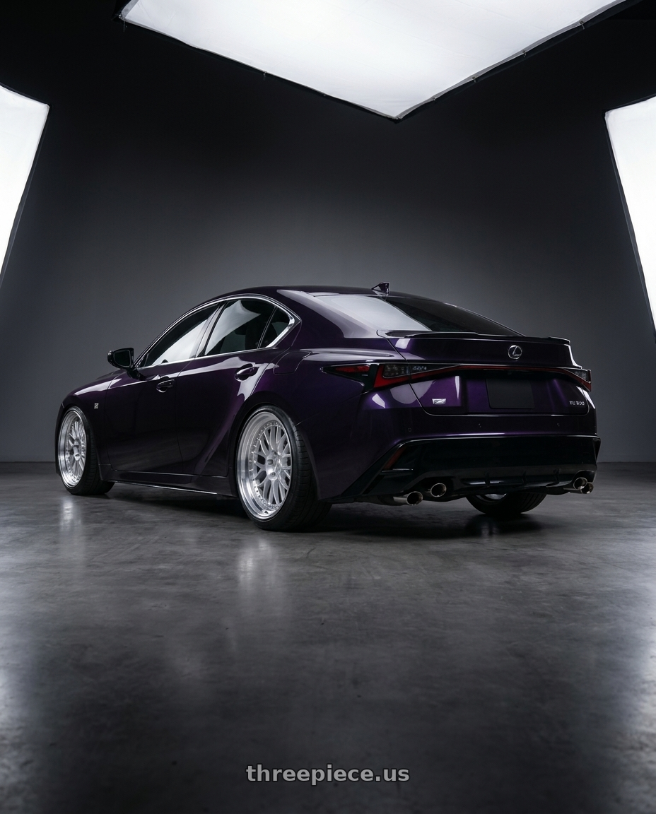 2021 Lexus is 350 f sport midnight purple  with ESR Wheels SR SERIES SR01 5x114.3 18x9.5 +35 Hyper Silver wheels rear three quarter view slight stretch tires