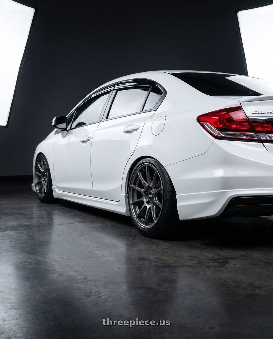 2015 Honda civic  with Enkei TFR 5x100 18x8.5+45 Storm Gray wheels rear three quarter view slight stretch tires