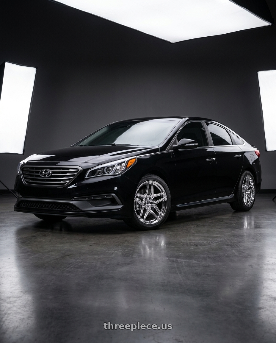 2016 Hyundai Sonata Black with Heritage Wheel EBISU MonoC 5x114.3 18x8.5+35 Chrome wheels
