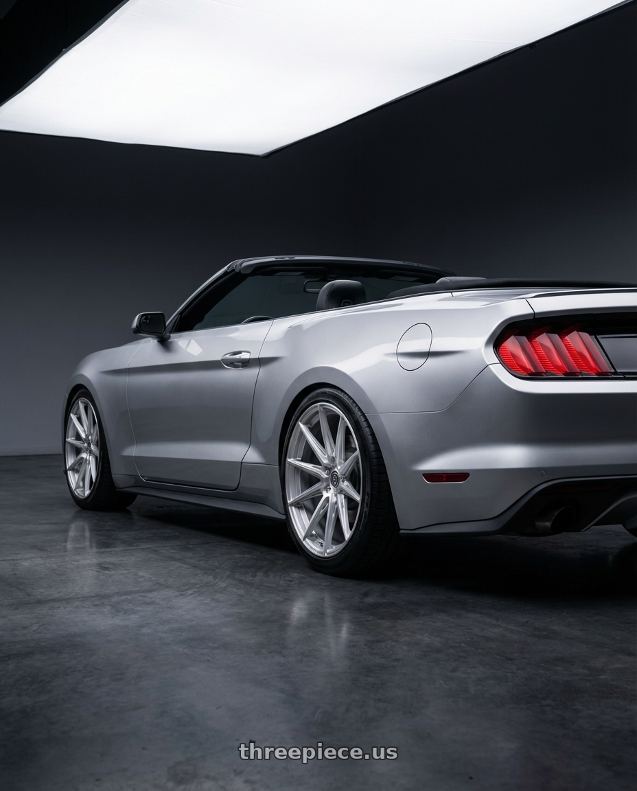 2018 ford mustang with Brada Wheels CX2 5x114.3 19x10 +30 Brushed Hyper Silver wheels rear three quarter view slight stretch tires