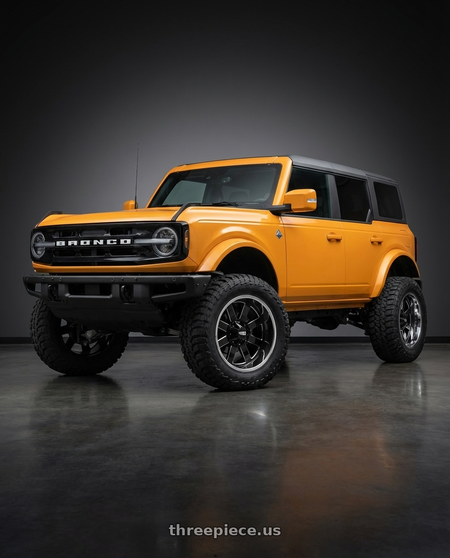 2024 Ford Bronco with Moto Metal MO200 6X139.7 20X12 -44 GLOSS BLACK MILLED CENTER CHROME LIP wheels