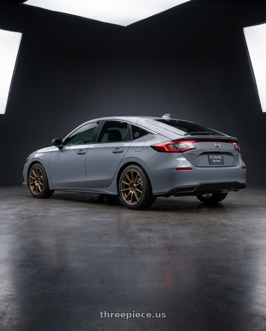 2025 honda civic with Enkei Triumph 5x100 18x8.5+45 Matte Bronze wheels rear three quarter view square tires