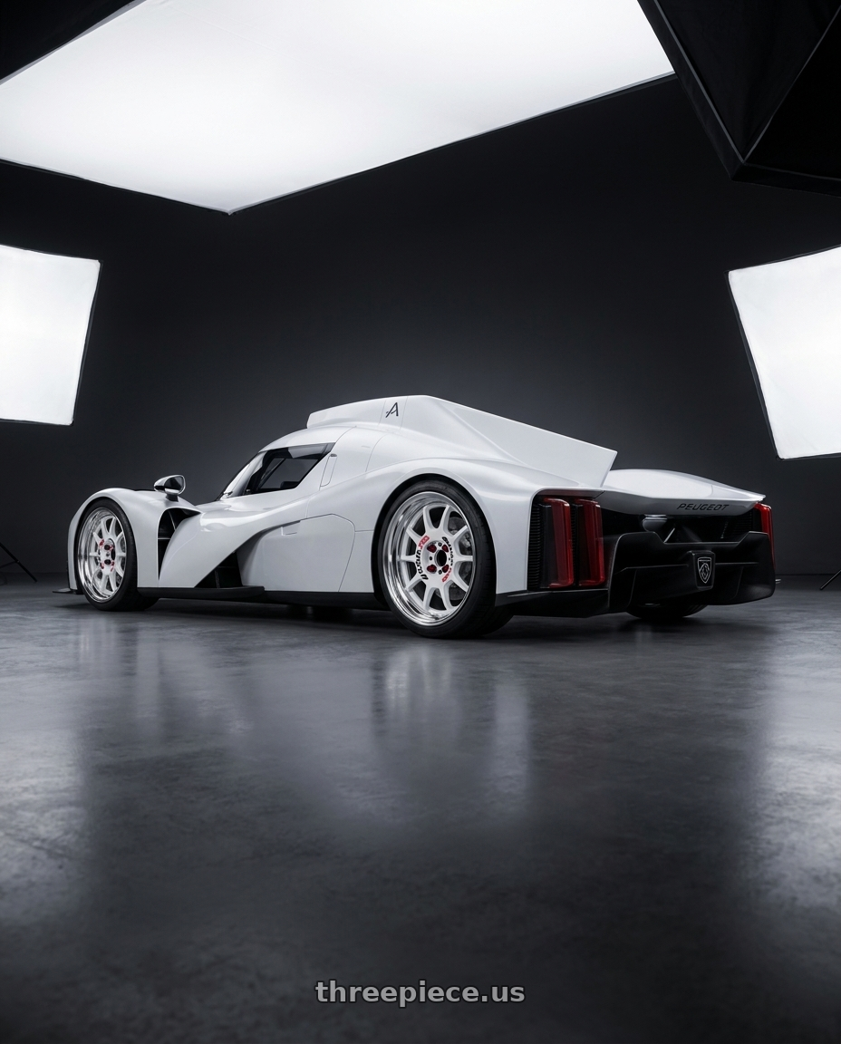 2025 Peugeot 9X8 with Work Emotion Rs11 2p wheels rear three quarter view square tires