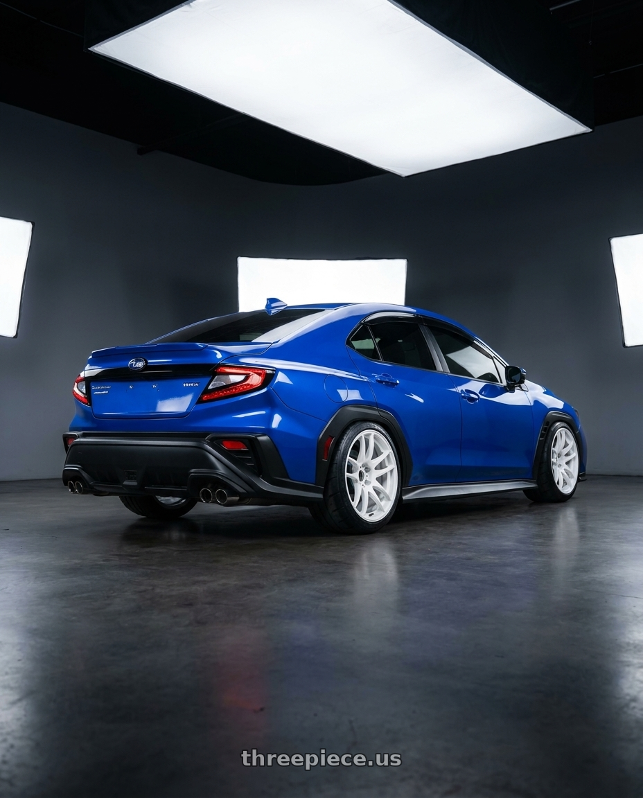 2023 subaru wrx with Work Emotion CR Kiwami wheels rear three quarter view meaty tires