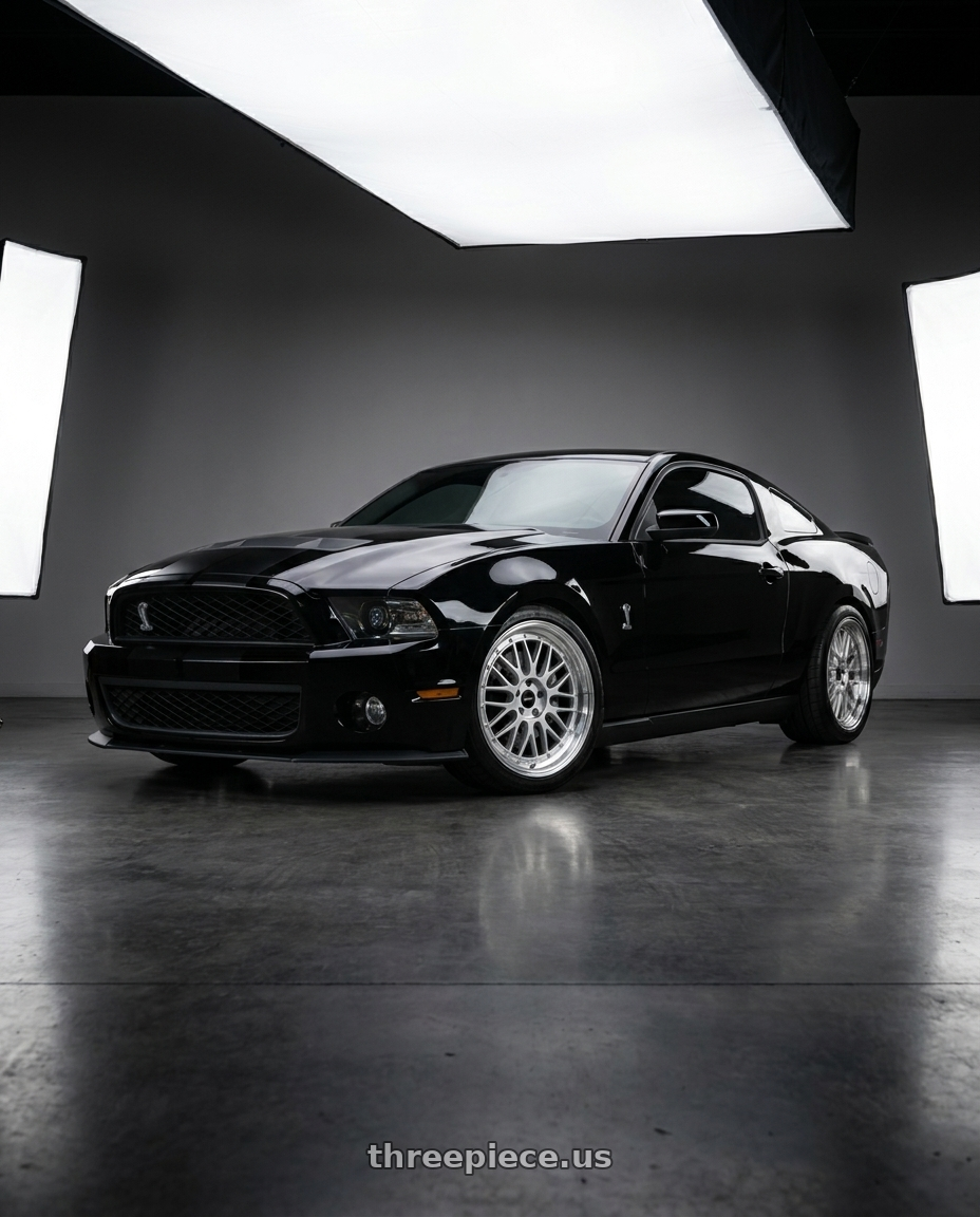 2011 GT500 SVT Performance Package Black with Vors VR8 5x114.3 19x9.5  +35 Silver Machine Lip Chrome Rivet wheels