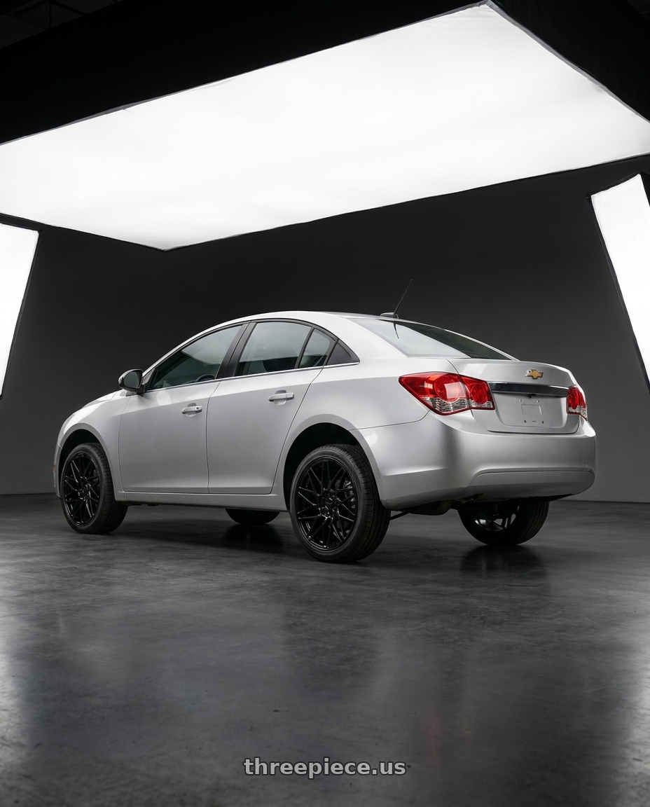 2014 chevorlet cruze LT with KATANA RACING KR09 5x105/5x114.3 18x8 +40 Glossy Black wheels rear three quarter view square tires