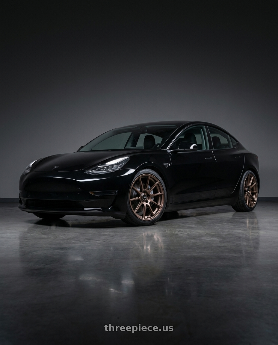 2022 Tesla Model 3 base black with Enkei TS10 5x114.3 18x9.5+35 Dia Copper wheels