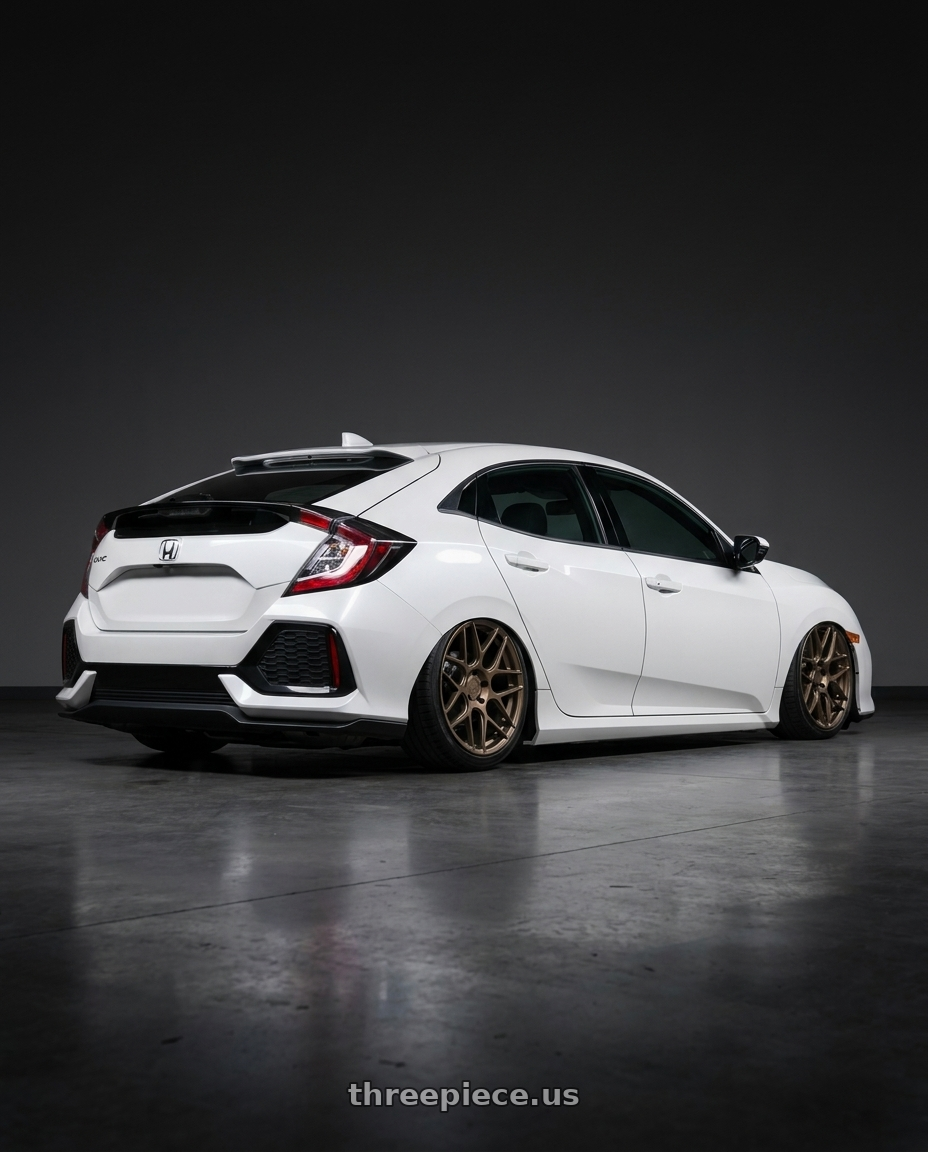 2019 Honda Civic with Aodhan AFF2 5x114.3 19x8.5+35 Matte Bronze wheels rear three quarter view slight stretch tires