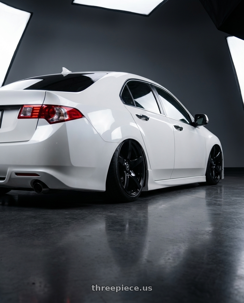 2013 Acura TSX with Forgestar CF5 5x114.3 19x9 +35 Gloss Black wheels rear three quarter view slight stretch tires