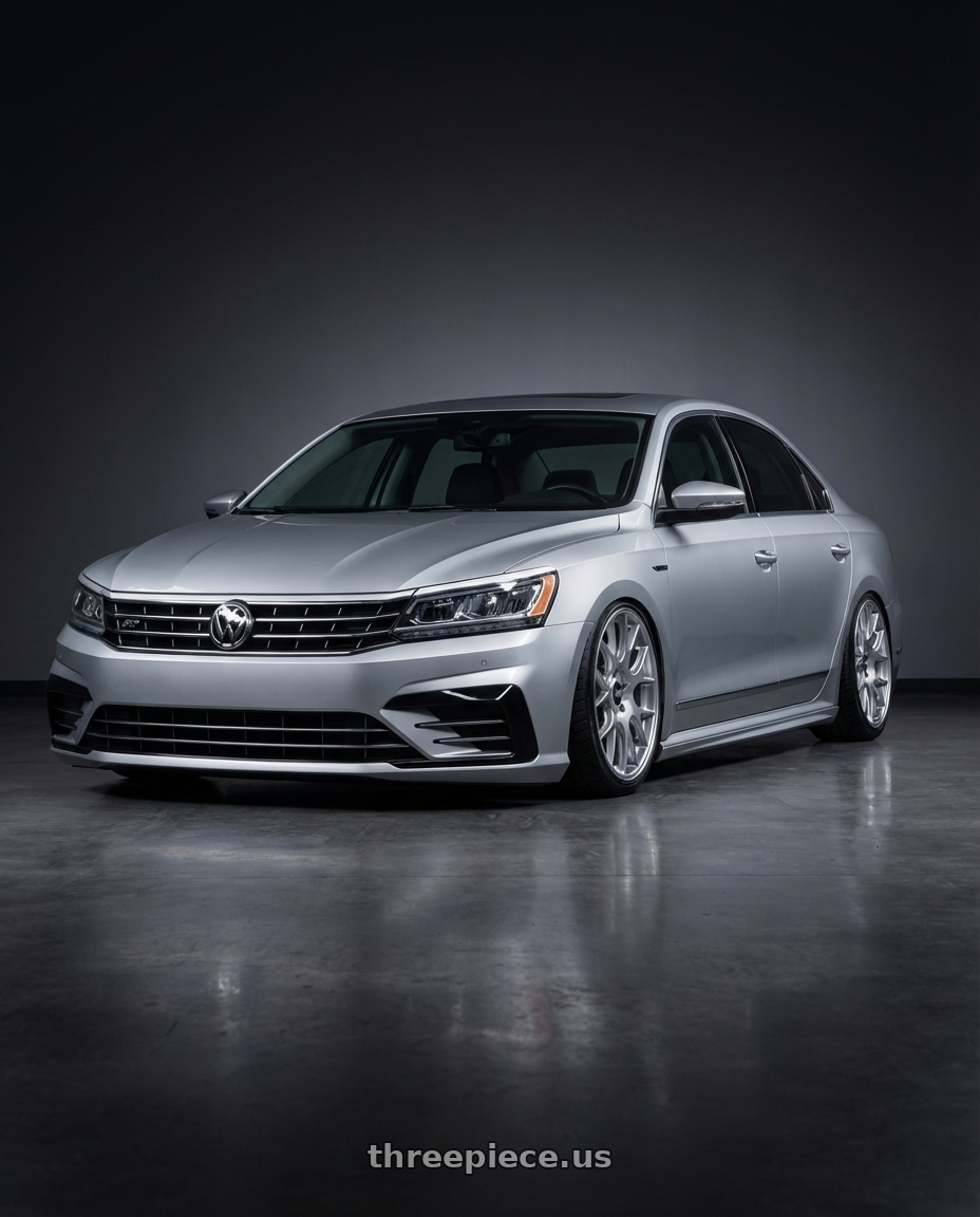 2017 Volkswagen Passat rline platinum silver metallic  with BBS CH-R 5x112 19x9.5 +35 Brilliant Silver Polished Rim Protector wheels front three quarter view stanced stance