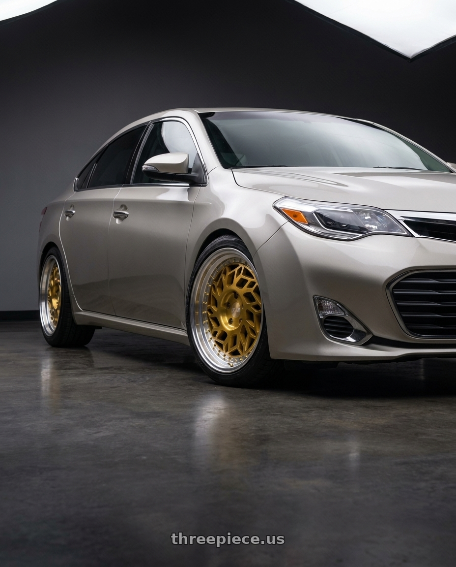 2013 toyota avalon with F1R R32 5x114.3 18x9.5 +35 Brushed Gold/Polish Lip wheels