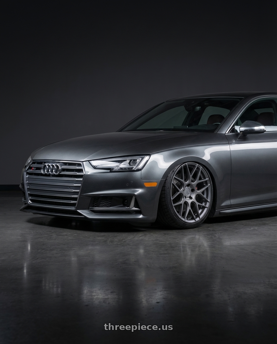 2023 Audi S4 B9 with Aodhan AFF2 5x112 20x9+30 Matte Gray wheels front three quarter view stanced stance