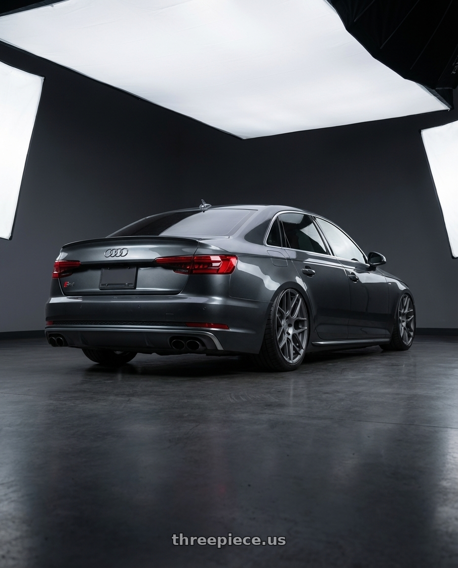 2023 Audi S4 B9 with Aodhan AFF2 5x112 20x9+30 Matte Gray wheels rear three quarter view slight stretch tires