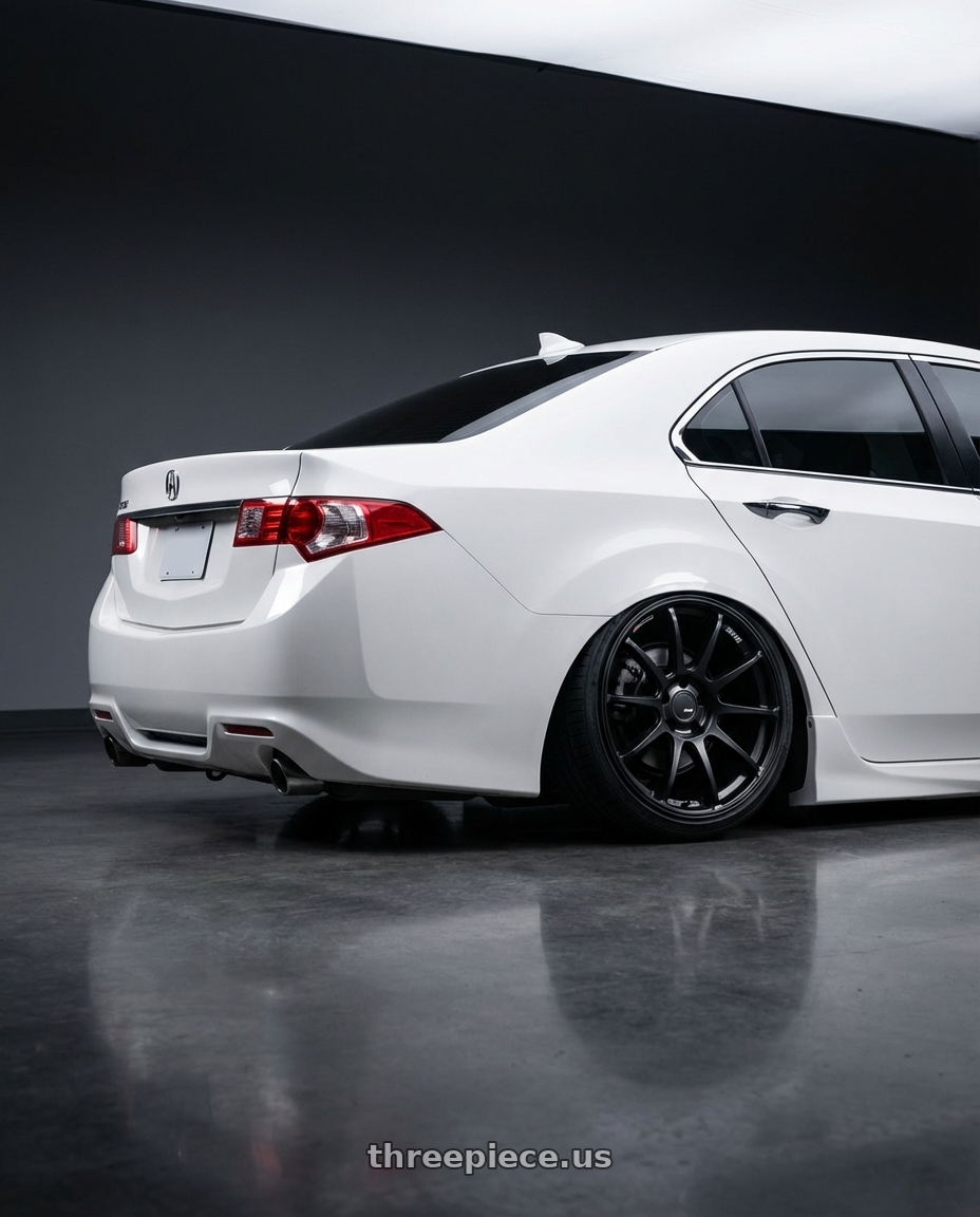 2013 Acura TSX with Ssr Gtv02 5x114.3 19x8.5+38  FLAT BLACK wheels rear three quarter view slight stretch tires