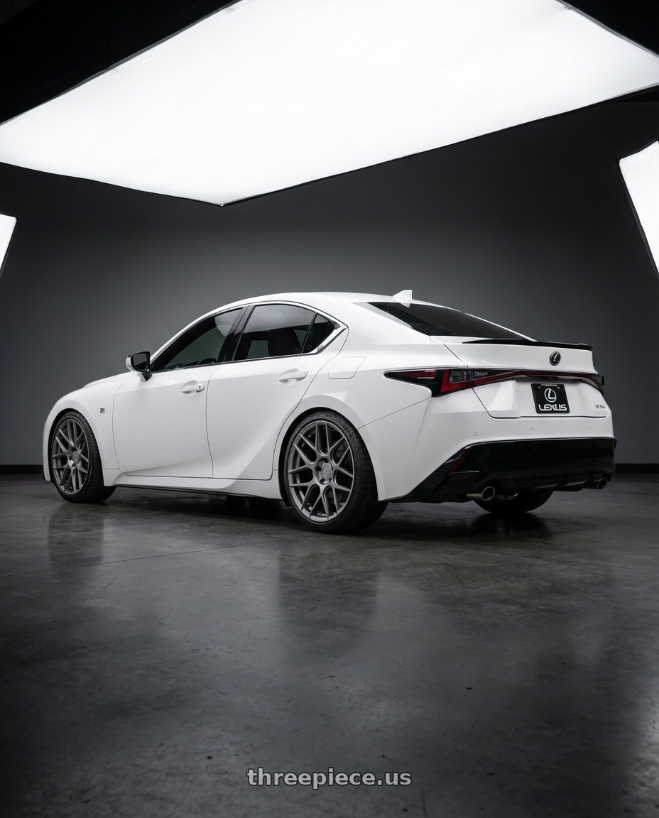 2024 Lexus IS 350 with Aodhan AFF2 5x114.3 19x8.5+35 Matte Gray wheels rear three quarter view square tires