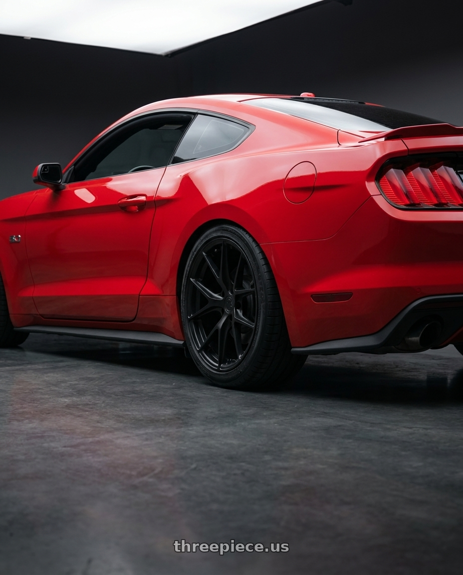 2015 ford mustang gt with Aodhan AFF7 5x114.3 20x10.5+35 Matte Black wheels rear three quarter view square tires