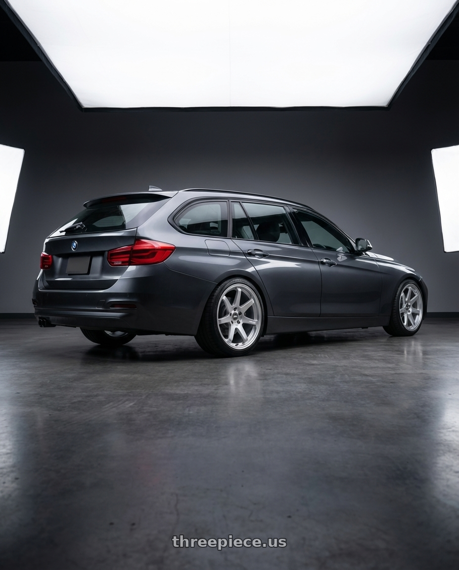 2016 BMW 3 Series F30 with ESR Wheels APEX SERIES AP6 5x120 19x8.5 +30 Hyper Silver wheels rear three quarter view square tires