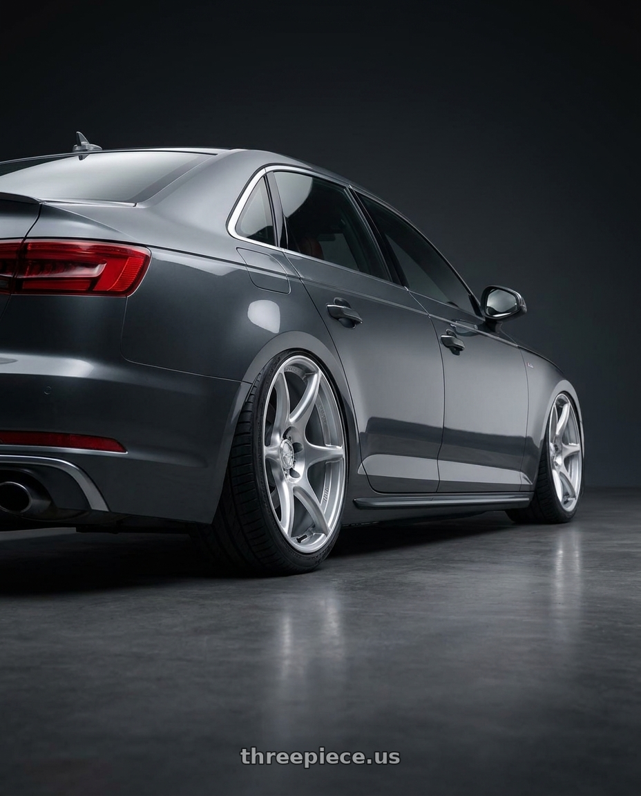 2023 Audi S4 B9 with Kansei K11S Tandem 5X112 19x10.5 22 Hyper Silver wheels rear three quarter view slight stretch tires