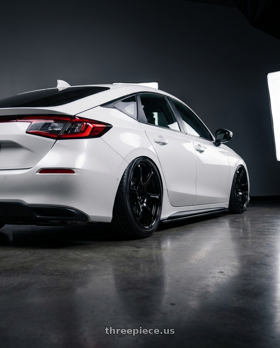 2024 Honda Civic with Advan RGIII 5x114.3 18x9.0+35 Gloss Black wheels rear three quarter view slight stretch tires