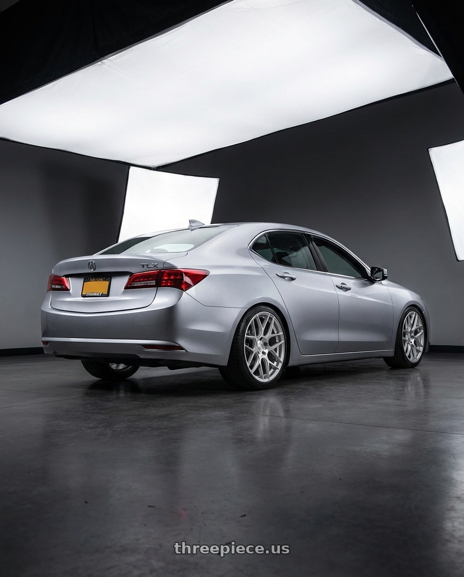 2019 Acura TLX with Aodhan AFF2 5x114.3 19x9.5+35 Gloss Silver Machined Face wheels rear three quarter view square tires
