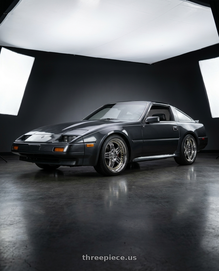 1986 Nissan 300zx with Aodhan DS01 5x114.3 18x9.5+30 Vacuum Chrome W/ Gold Rivets wheels