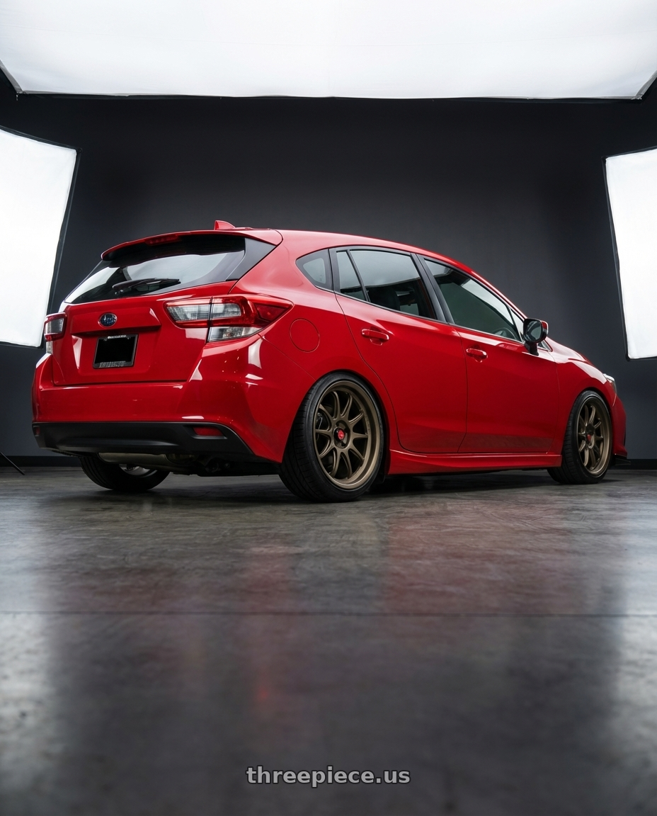 2022 Subaru Impreza Sport Hatchback with Aodhan AH07 5x100 18x8.5+35 Textured Bronze wheels rear three quarter view slight stretch tires