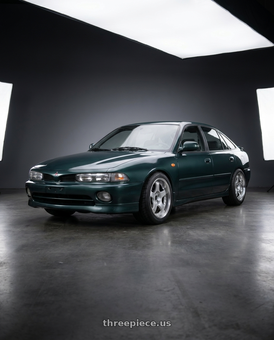 1994 Mitsubishi Galant with SSR Professor SP1R 4x114.3 16X6.5 45 SL Disk Silver wheels front three quarter view lowered stance