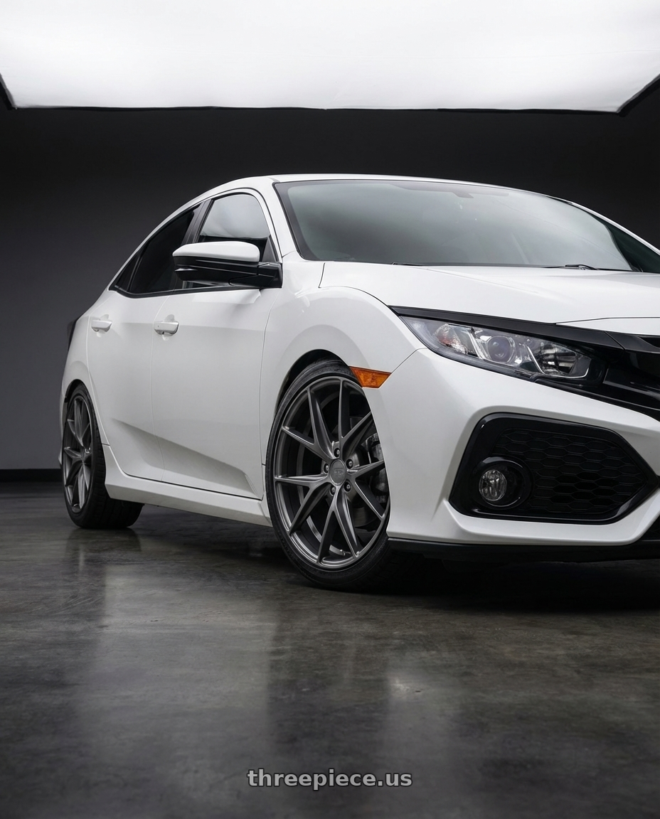 2024 Honda Civic with Niche 1PC M116 MISANO 5X114.3 18X8 +40 MATTE GUN METAL wheels front three quarter view lowered stance