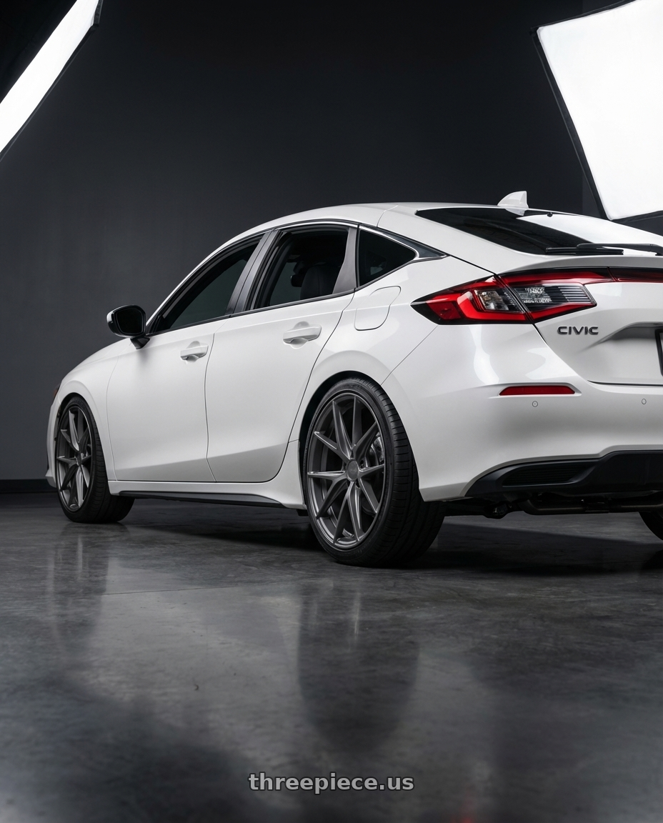 2024 Honda Civic with Niche 1PC M116 MISANO 5X114.3 18X8 +40 MATTE GUN METAL wheels rear three quarter view square tires