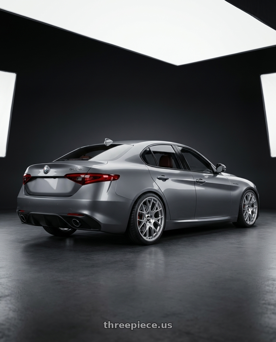 2022 alfa romeo giulia with BBS CH-R 5x130 19x8.5 +51 Brilliant Silver Polished Rim Protector wheels rear three quarter view slight stretch tires