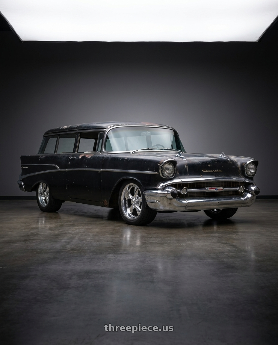 1957 chevrolet handyman with BG Rod Works Old School 5x120.65 17x7+0 Chrome wheels